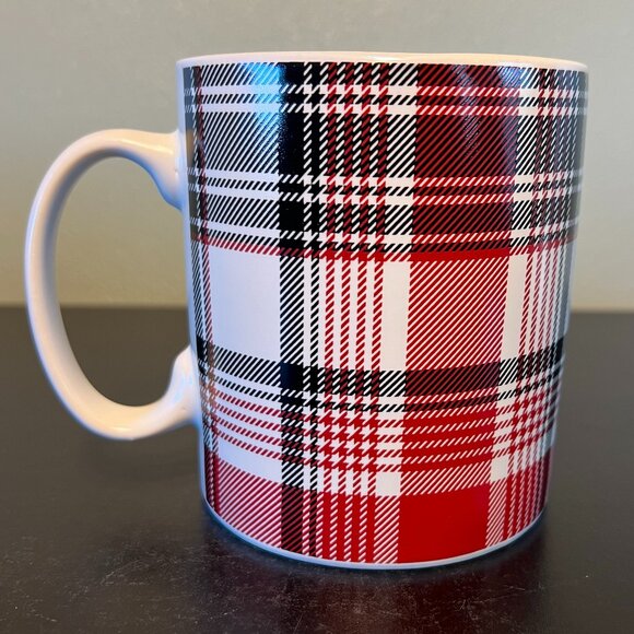 DesignPac Red, Black, and White Tartan Plaid Oversized Ceramic Mug ~ Hygge - Picture 4 of 8